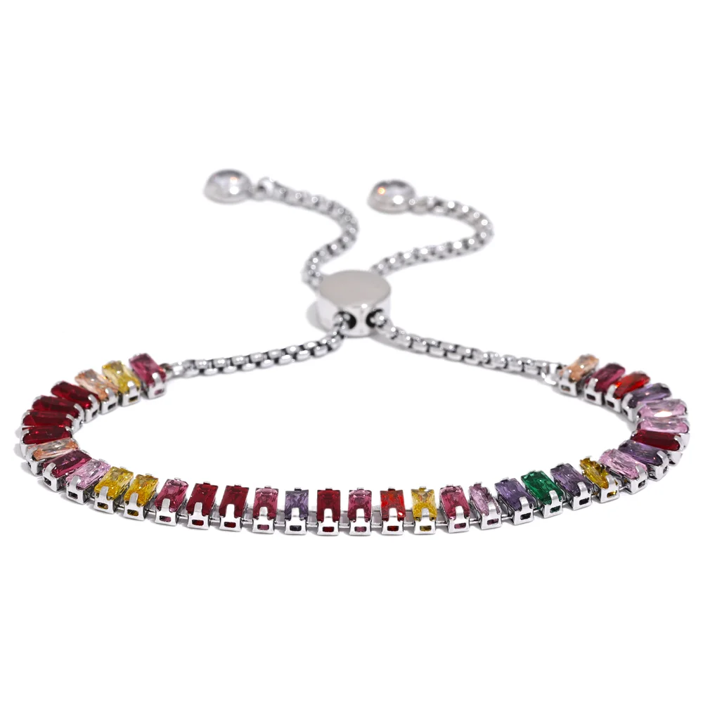 Colorful Cubic Zirconia Pull-out Bracelet - Ecru