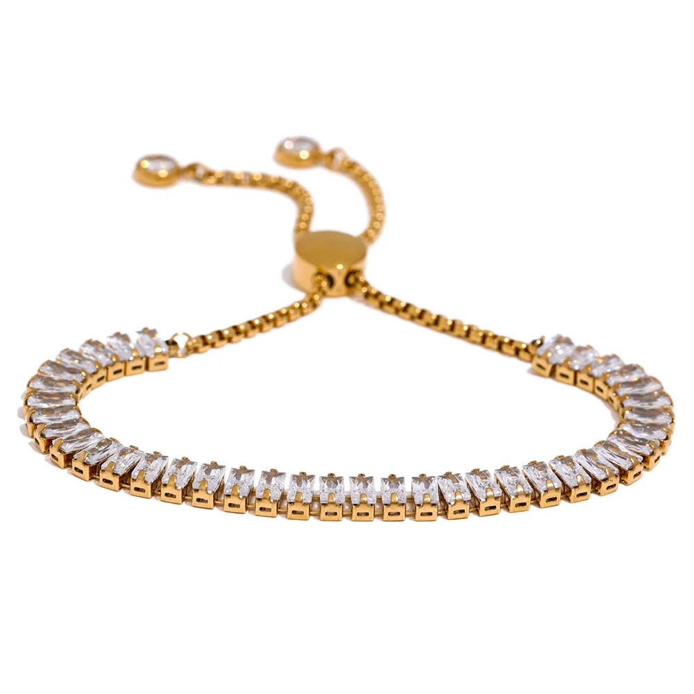 Colorful Cubic Zirconia Pull-out Bracelet - Ecru