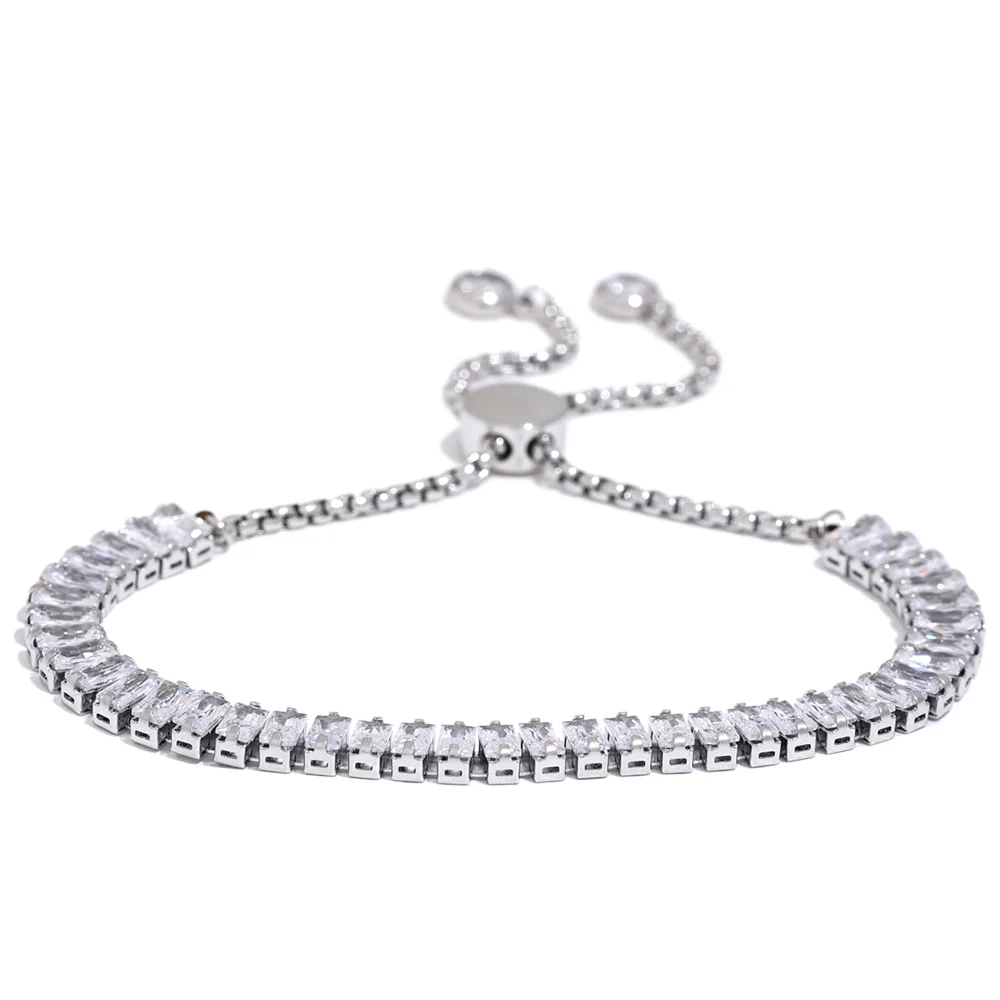 Colorful Cubic Zirconia Pull-out Bracelet - Ecru