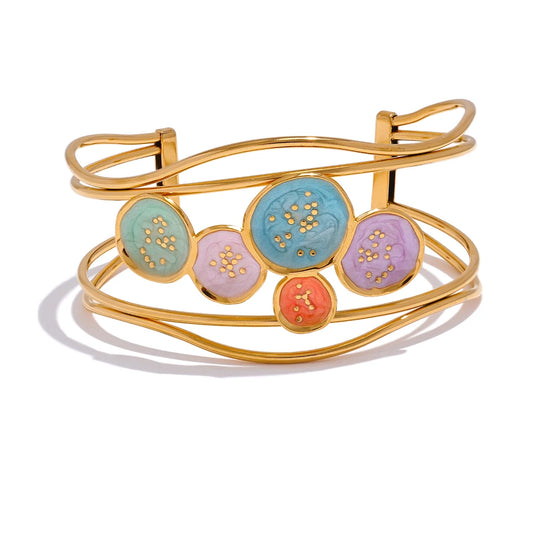 Colorful Elegant Statement Cuff Bracelet - Ecru