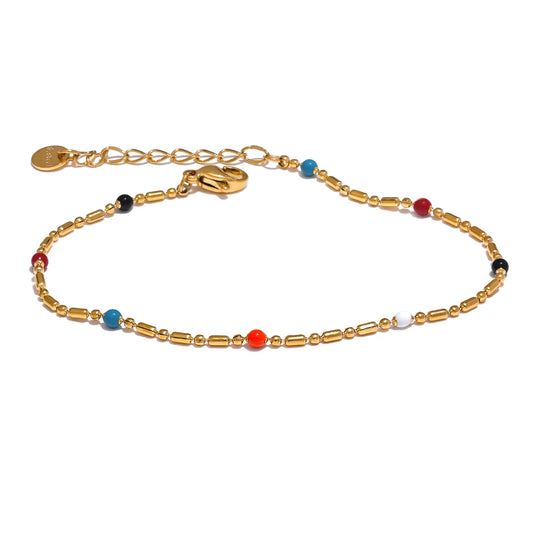 Colorful Enamel Beaded Charm Bracelet - Ecru