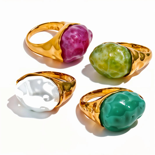Colorful Geometric Chunky Statement Ring - Ecru