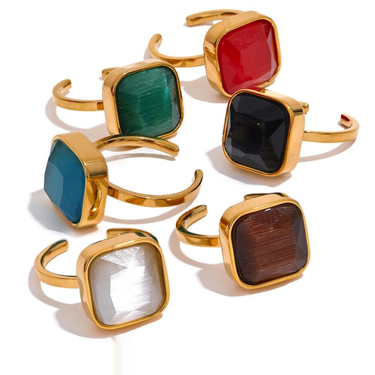 Colorful Opal Cat Eye Ring - Ecru
