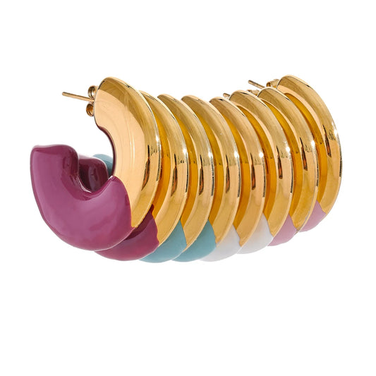 Colorful Refined Chunky Hoop Earrings - Ecru
