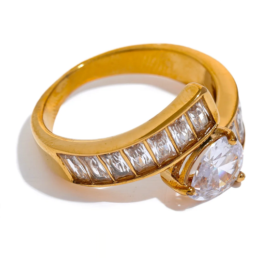 Colorful Shiny Cubic Zirconia Ring - Ecru