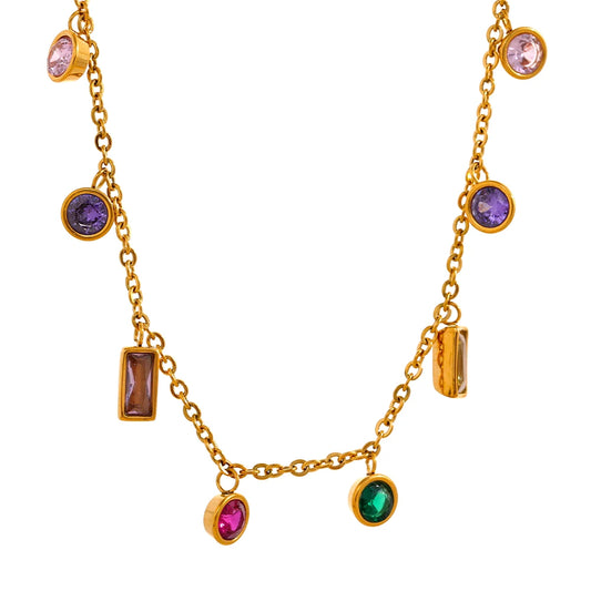 Colorful Versatile Zircon Charm Set, Necklace - Ecru