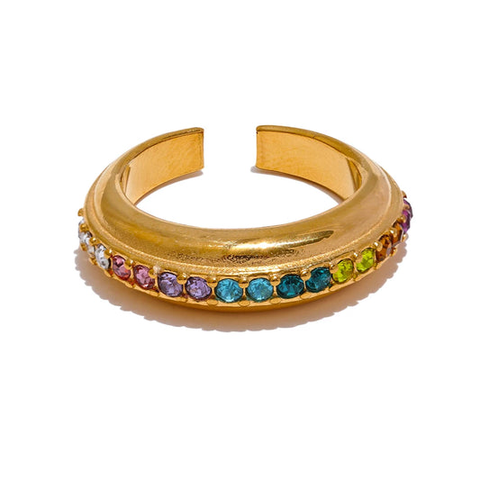 Colorful Versatile Zircon Chunky Ring - Ecru