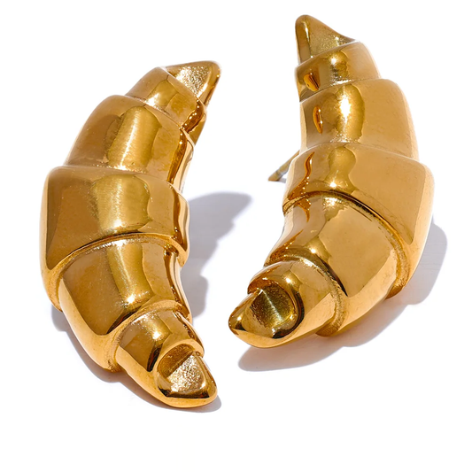 Croissant Vintage Statement Stud Earrings - Ecru