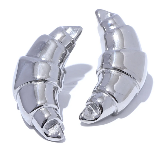 Croissant Vintage Statement Stud Earrings - Ecru