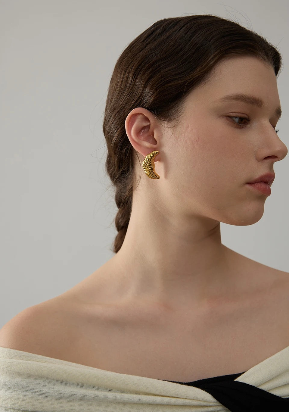 Croissant Vintage Statement Stud Earrings - Ecru