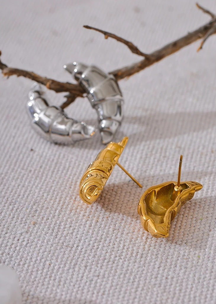 Croissant Vintage Statement Stud Earrings - Ecru