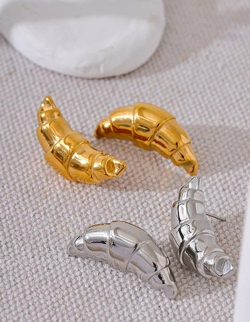 Croissant Vintage Statement Stud Earrings - Ecru