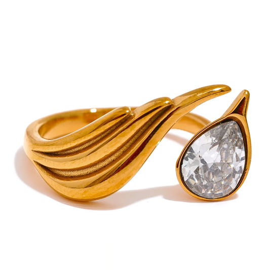 Cubic Zirconia Feather Fashion Ring - Ecru