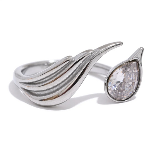 Cubic Zirconia Feather Fashion Ring - Ecru