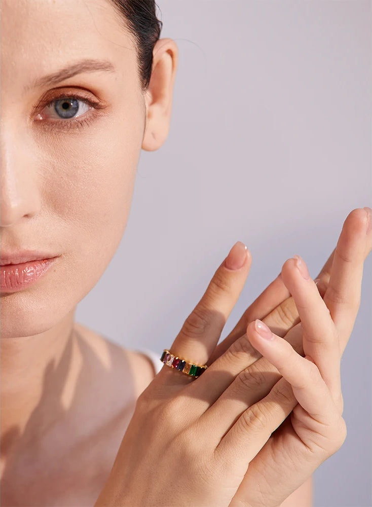 Delicate Colorful Textured Fashion Ring - Ecru