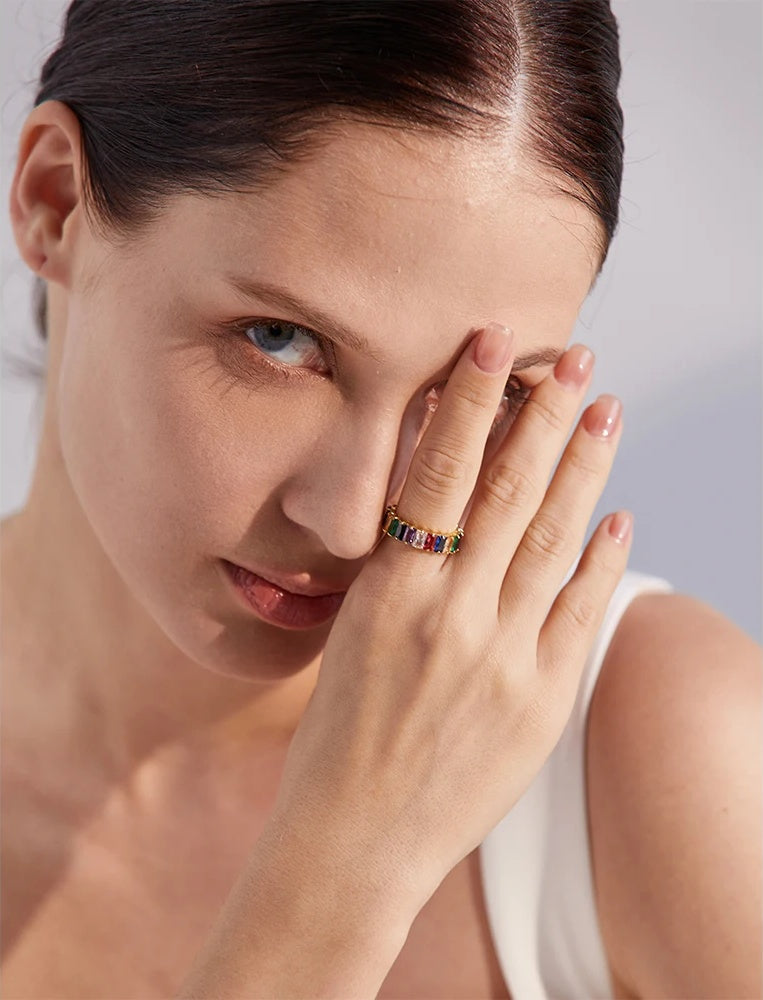 Delicate Colorful Textured Fashion Ring - Ecru
