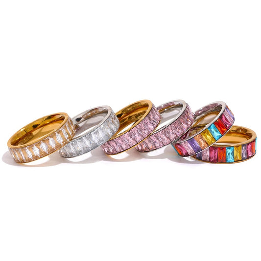 Delicate Shiny Colorful Multiple Ring - Ecru