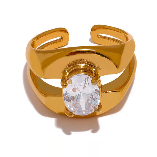 Delicate Wide Geometric Fashion Ring - Ecru