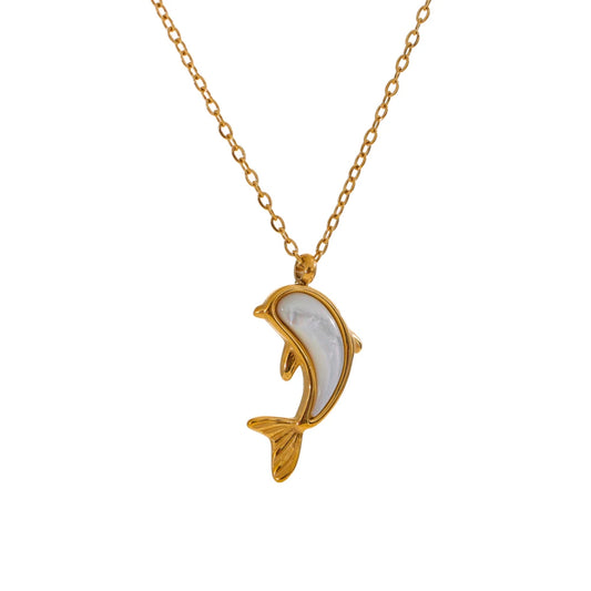Dolphin Shell Pendant Necklace - Ecru