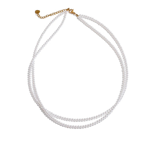 Double Layer Pearl Choker Necklace - Ecru