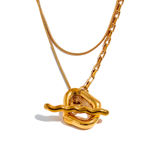 Double Layered Overlay Chain Necklace - Ecru