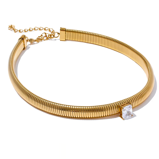 Elastic Thick Chain Inlaid Necklace - Ecru