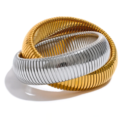Elastic Thick Metal Punk Bracelet - Ecru