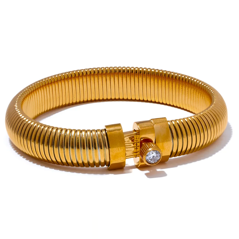 Elastic Thick Statement Fashion Bracelet - Ecru
