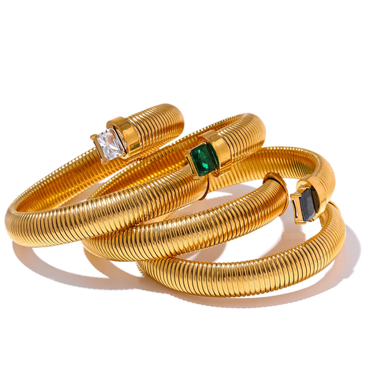 Elastic Trend Metal Statement Bracelet - Ecru