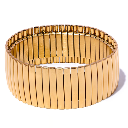 Elastic Wide Big Statement Bracelet - Ecru