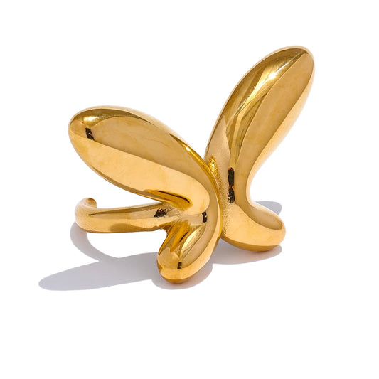 Elegant Butterfly Chic Statement Ring - Ecru