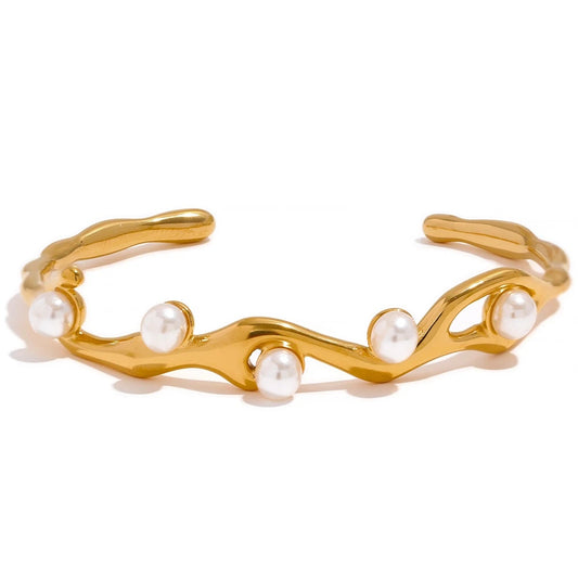 Elegant Imitation Pearls Twist Bracelet - Ecru