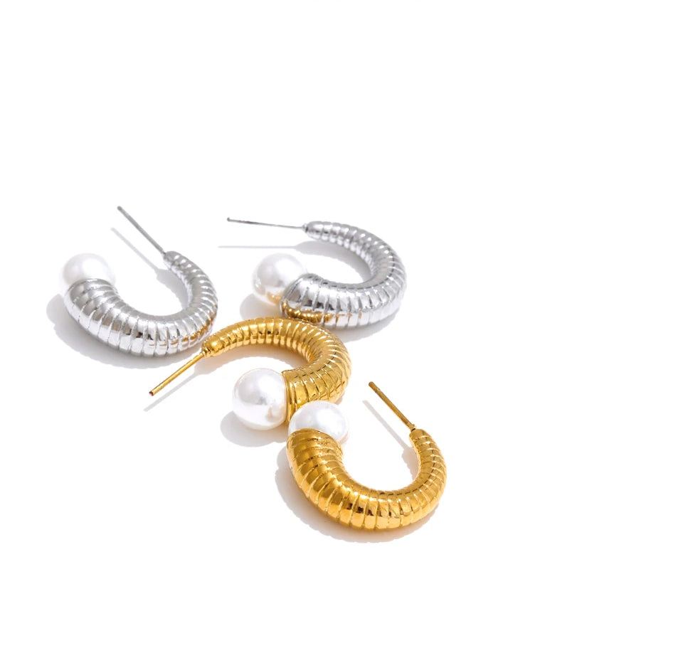 Elegant Pearl Textured Huggie Earrings - Ecru