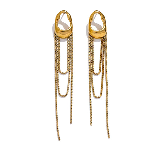Elegant Tassel Chain Drop Earrings - Ecru