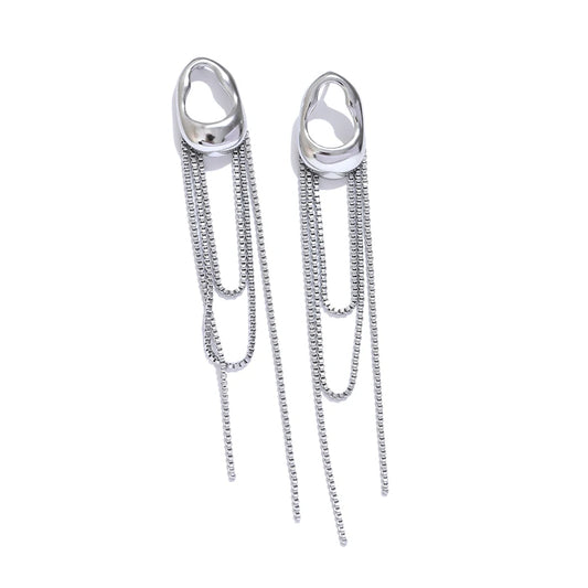 Elegant Tassel Chain Drop Earrings - Ecru
