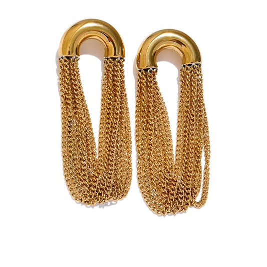 Elegant Tassel Statement Drop Earrings - Ecru