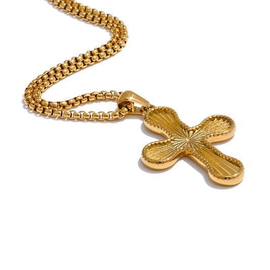 Elegant Textured Cross Pendant Necklace - Ecru