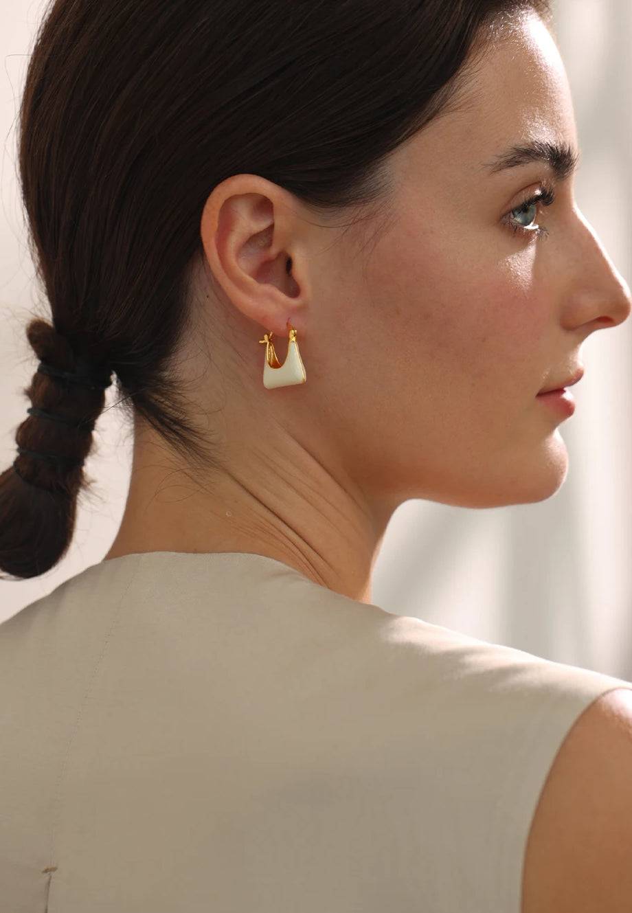 Elegant Versatile Charm Hoop Earrings - Ecru