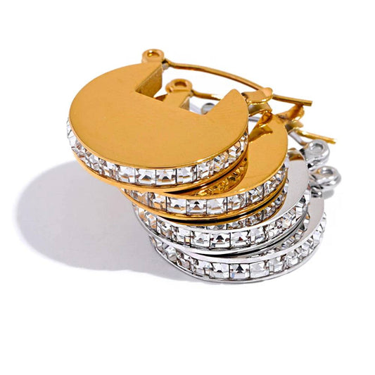 Elegant Zircon Classic Hoop Earrings - Ecru