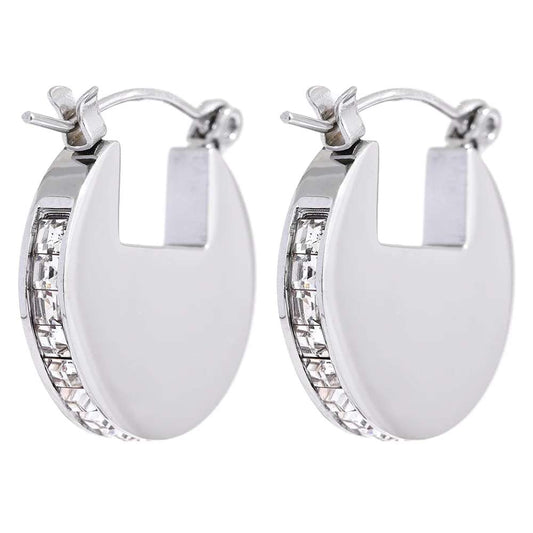 Elegant Zircon Classic Hoop Earrings - Ecru