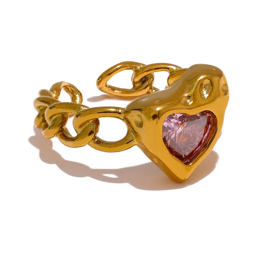 Exquisite Pink Heart Romantic Ring - Ecru