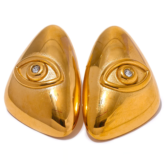 Eye Triangle Stylish Stud Earrings - Ecru