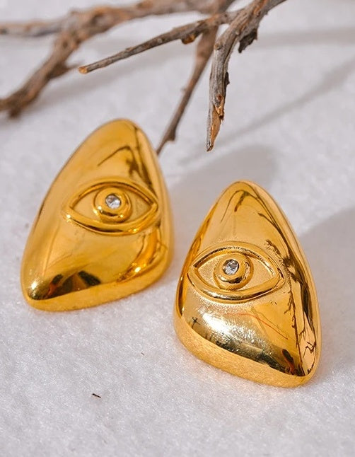 Eye Triangle Stylish Stud Earrings - Ecru