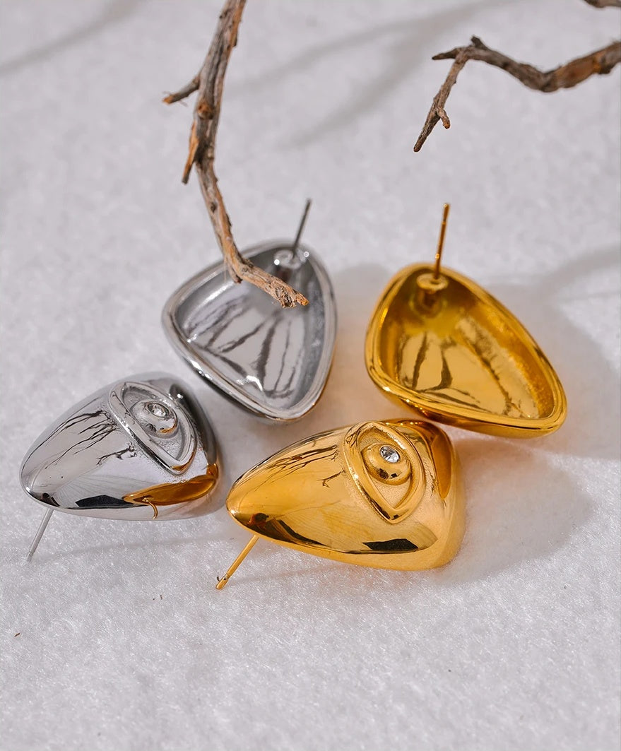 Eye Triangle Stylish Stud Earrings - Ecru
