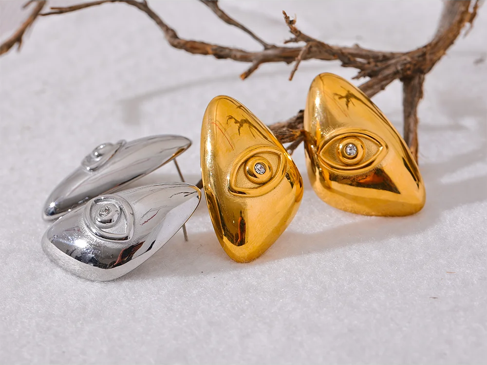 Eye Triangle Stylish Stud Earrings - Ecru