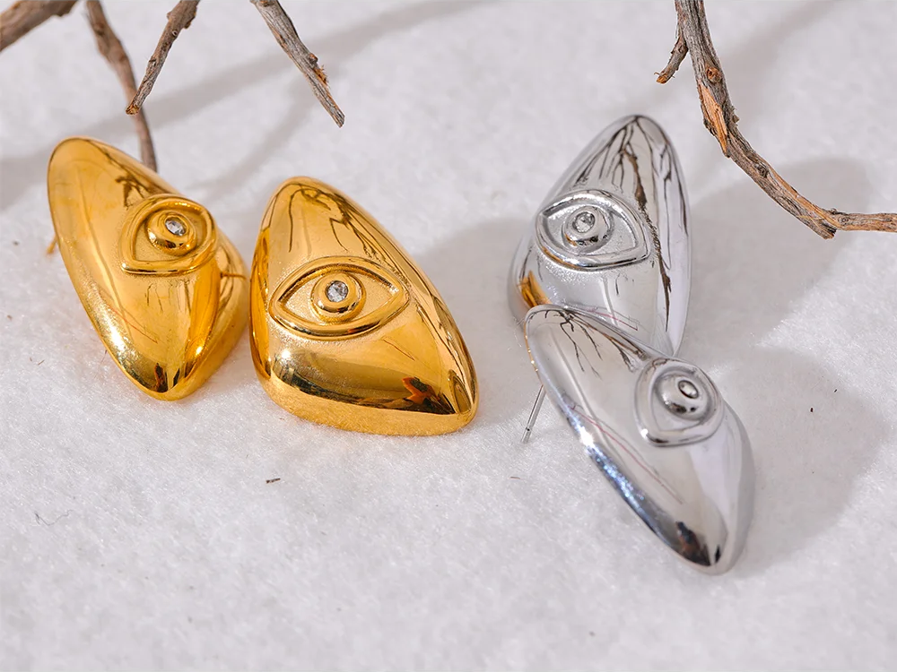 Eye Triangle Stylish Stud Earrings - Ecru