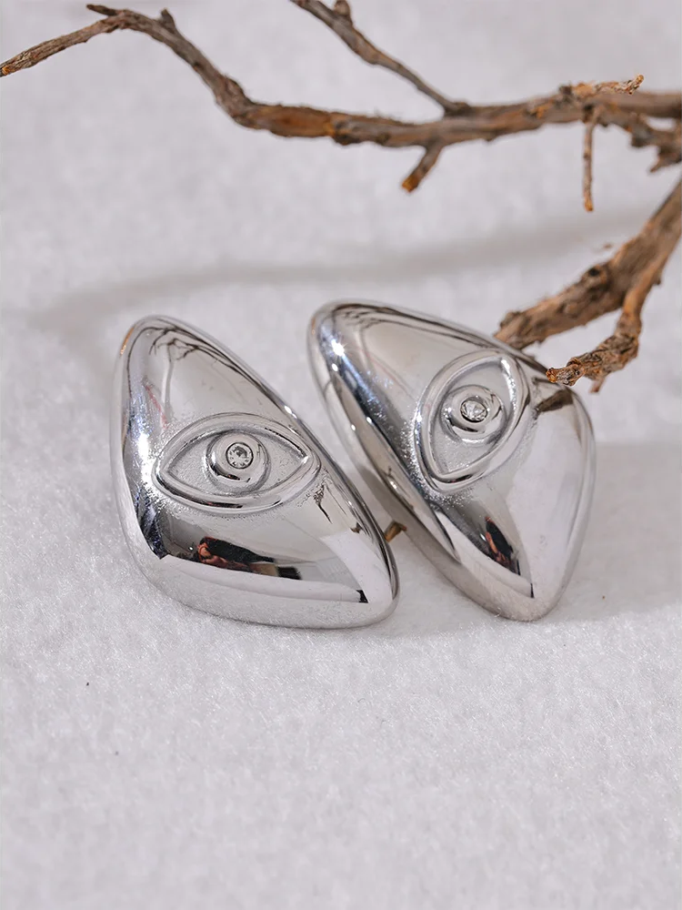 Eye Triangle Stylish Stud Earrings - Ecru