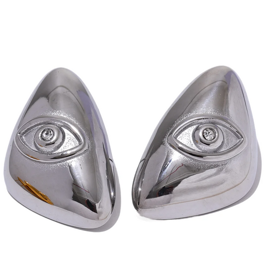 Eye Triangle Stylish Stud Earrings - Ecru