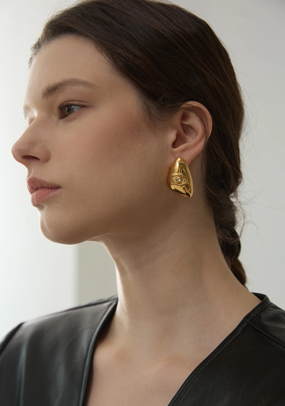 Eye Triangle Stylish Stud Earrings - Ecru