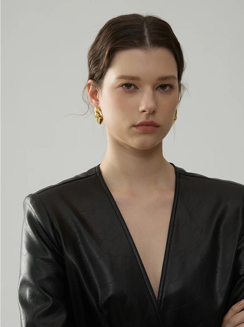Eye Triangle Stylish Stud Earrings - Ecru